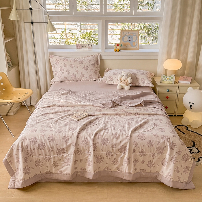 91家纺网 家纺一手货源 找家纺 梦依依 2025新款小清新印花系列里外全棉棉花被夏被四件套 花沐