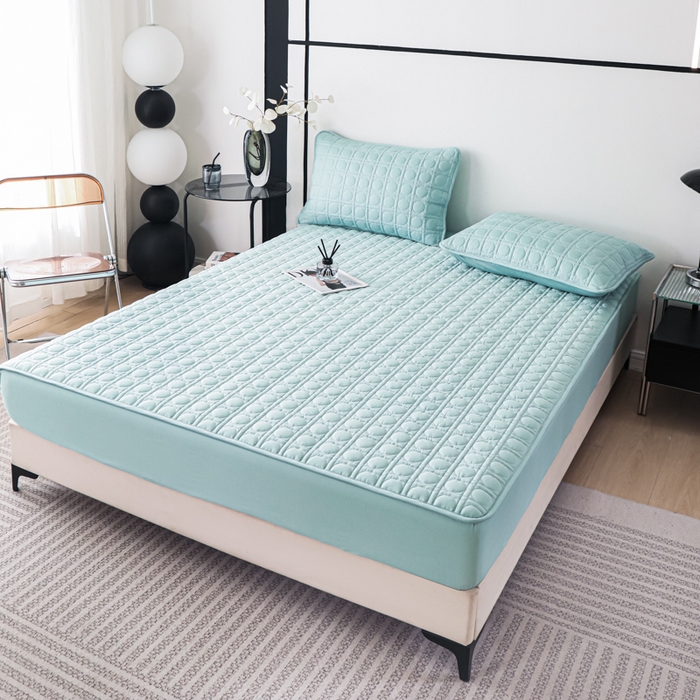 91家纺网 家纺一手货源 找家纺 佳笠家居 2025新款全棉纯棉夹棉床笠四季通用席梦思保护套床罩 冰蓝