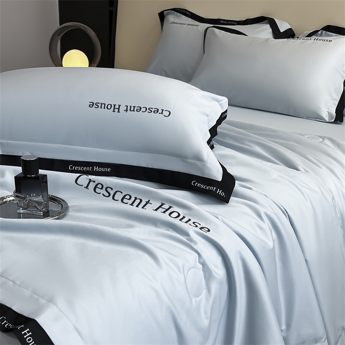 91家纺网 家纺一手货源 找家纺 笙意家纺 2025新款水洗冰丝夏被四件套-卡瑞娜系列 天空蓝