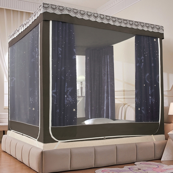 91家纺网 家纺一手货源 找家纺 显高蚊帐 2025新款U型坐床遮光防尘床帘式蚊帐 星月年华