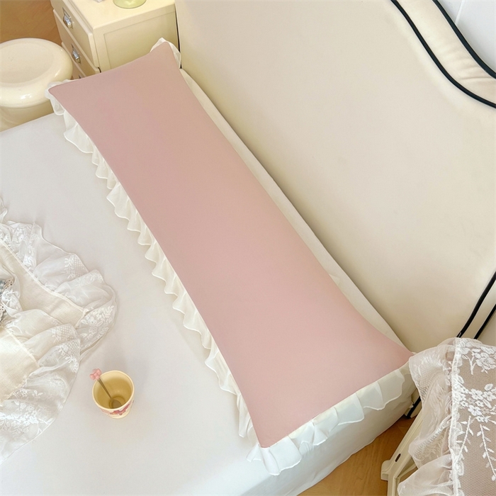 91家纺网 家纺一手货源 找家纺 梦舒羽2025新款针织棉双层纱花边枕头套情侣双人枕套枕芯套枕头内胆套 花边款-浅粉