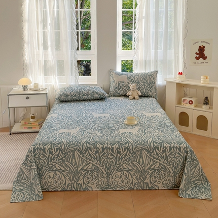 莱登卡奴 新款A类100%全棉老粗布单品系列-床单 云深见鹿