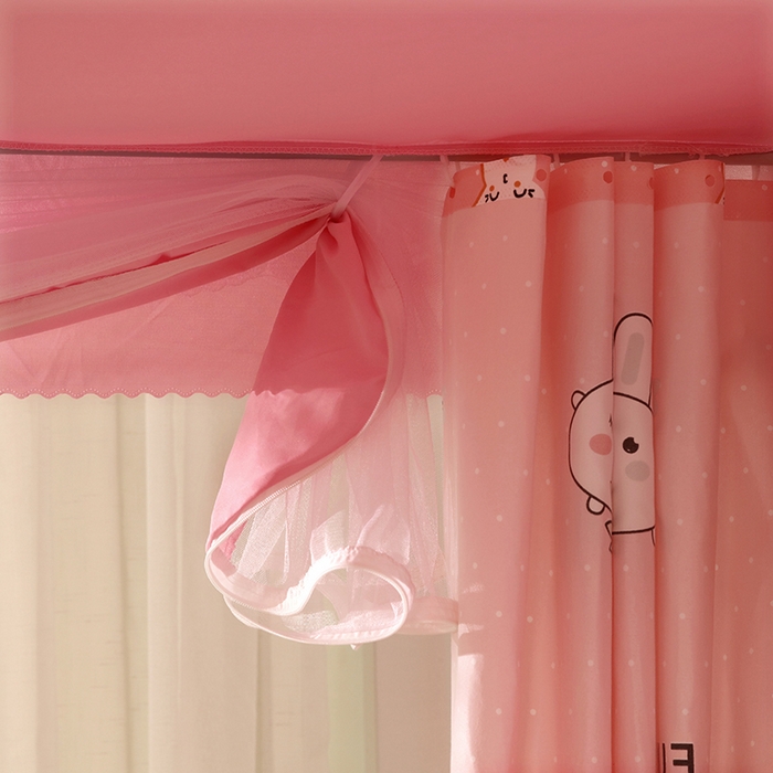 91家纺网 家纺一手货源 找家纺 显高蚊帐 2025新款U型坐床遮光防尘床帘式蚊帐 开心兔