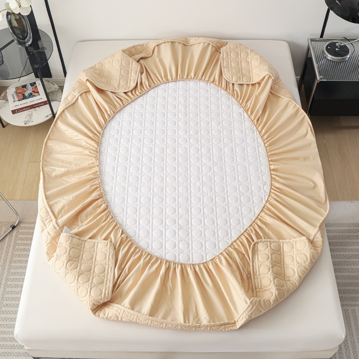 91家纺网 家纺一手货源 找家纺 佳笠家居 2025新款全棉纯棉夹棉床笠四季通用席梦思保护套床罩 卡其色