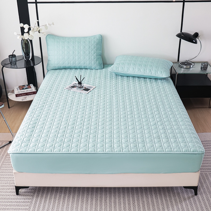 91家纺网 家纺一手货源 找家纺 佳笠家居 2025新款全棉纯棉夹棉床笠四季通用席梦思保护套床罩 冰蓝