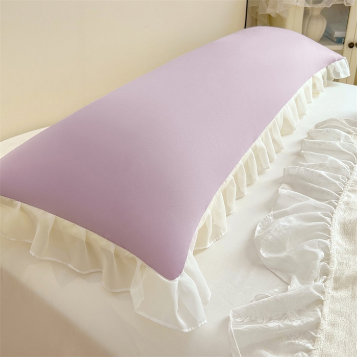 91家纺网 家纺一手货源 找家纺 梦舒羽2025新款针织棉双层纱花边枕头套情侣双人枕套枕芯套枕头内胆套 花边款-香芋紫