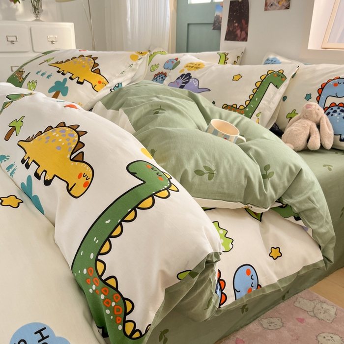91家纺网 家纺一手货源 找家纺 寻米 2025新款13070全棉纯棉印花单被套 恐龙乐园