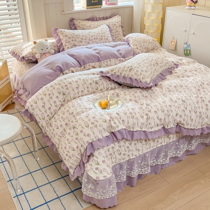 91家纺网 家纺一手货源 找家纺 （总）雅眠居 2025爆款针织棉双层纱印花床盖四件套