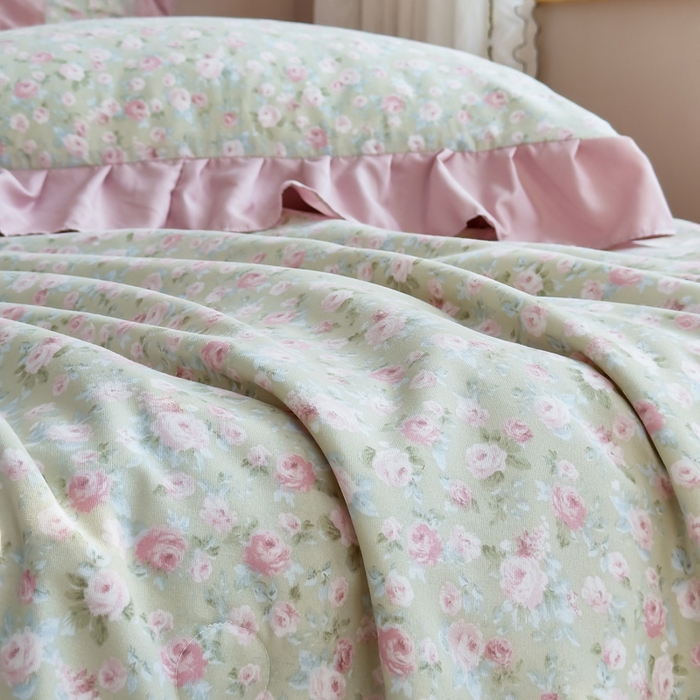 91家纺网 家纺一手货源 找家纺 梦莱斯2025新款针织棉夏被四件套 浅梦