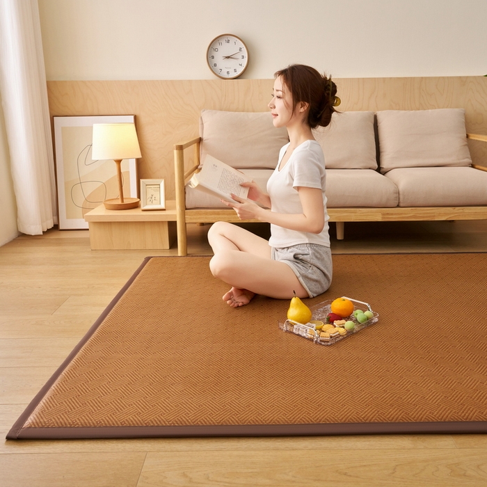 91家纺网 家纺一手货源 找家纺 艺博床垫 2025新款竹藤席地垫 饼干花-棕