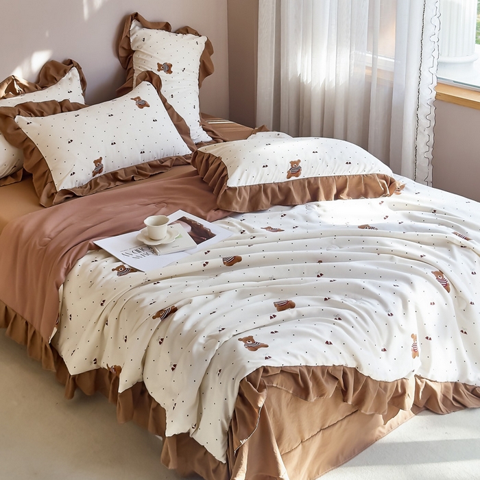 91家纺网 家纺一手货源 找家纺 梦莱斯2025新款针织棉夏被四件套 北极熊