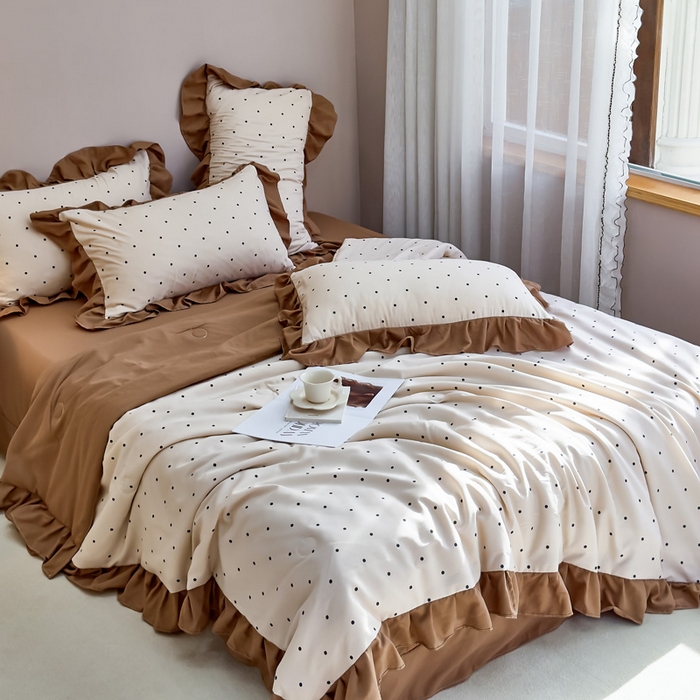 91家纺网 家纺一手货源 找家纺 梦莱斯2025新款针织棉夏被四件套 小圆点