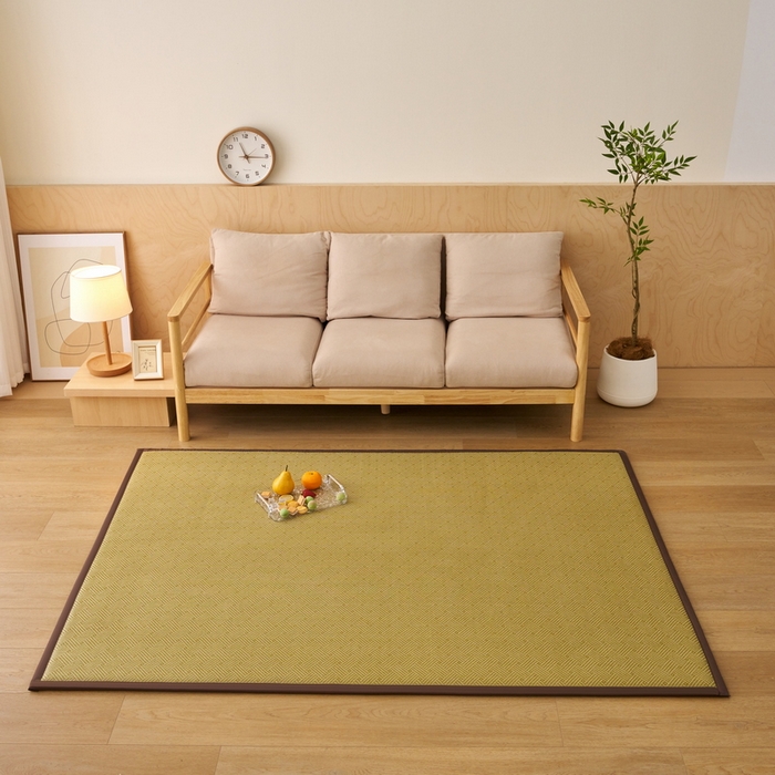 91家纺网 家纺一手货源 找家纺 艺博床垫 2025新款竹藤席地垫 饼干花-绿