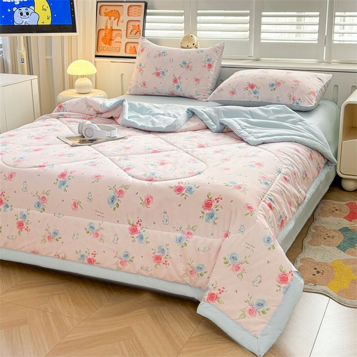 91家纺网 家纺一手货源 找家纺   壹张床  2025新款A类针织棉双层纱100%新疆棉花夏凉被《包检测》（提供买家秀） 玫瑰花园