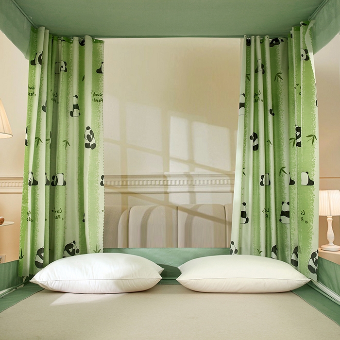 91家纺网 家纺一手货源 找家纺 显高蚊帐 2025新款U型坐床遮光防尘床帘式蚊帐 竹林熊猫