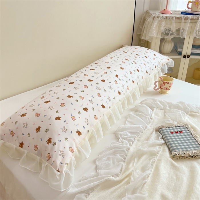 91家纺网 家纺一手货源 找家纺 梦舒羽2025新款针织棉双层纱花边枕头套情侣双人枕套枕芯套枕头内胆套 花边款-蛋糕萌犬