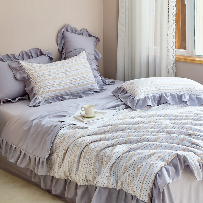 91家纺网 家纺一手货源 找家纺 梦莱斯2025新款针织棉夏被四件套 金色阳光