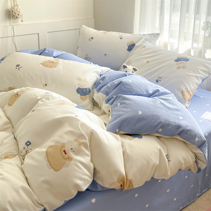 91家纺网 家纺一手货源 找家纺  本制 2025新款12868全棉印花四件套 起司兔-蓝