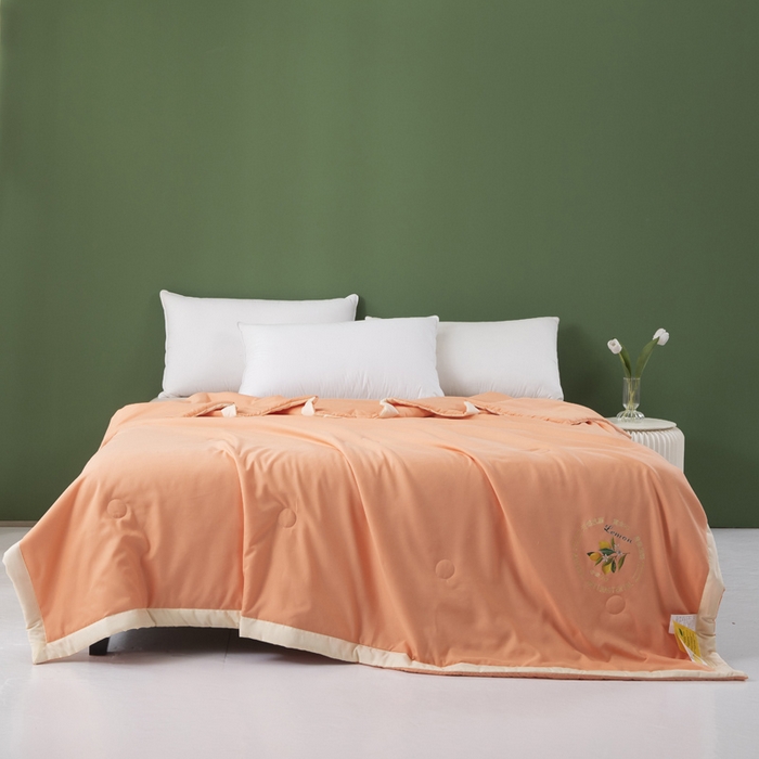 91家纺网 家纺一手货源 找家纺 帕芬鸟 2025新款亲肤磨毛夏被 橙色