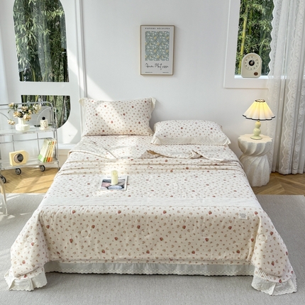 有货2025新款60支云纱棉休闲被＋床盖三件套 草莓园