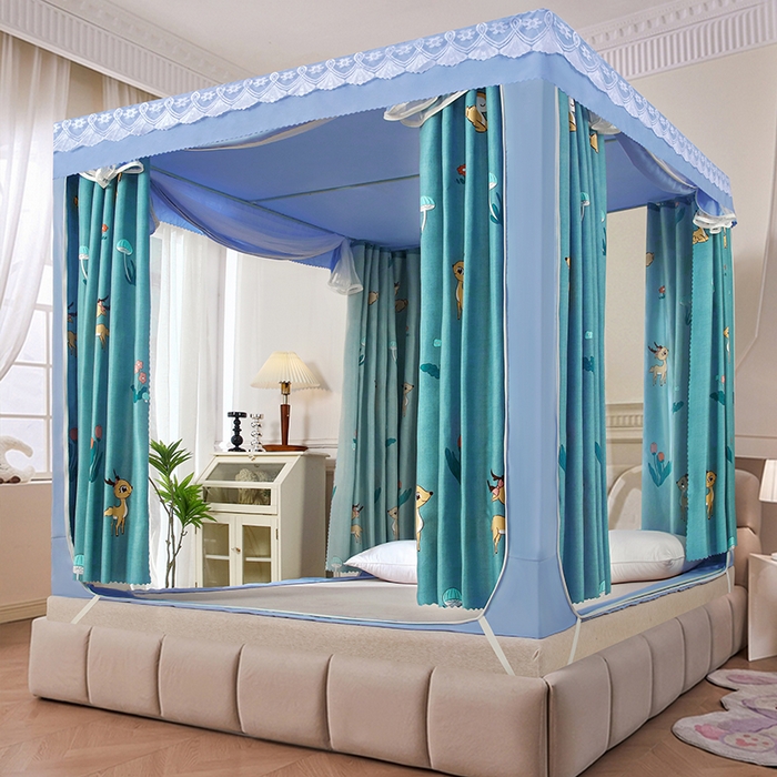 91家纺网 家纺一手货源 找家纺 显高蚊帐 2025新款U型坐床遮光防尘床帘式蚊帐 麋鹿花海