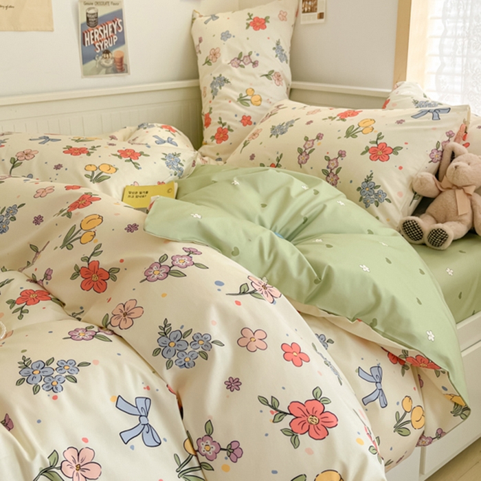 91家纺网 家纺一手货源 找家纺 寻米 2025新款13070全棉纯棉印花单被套 花园蝴蝶结