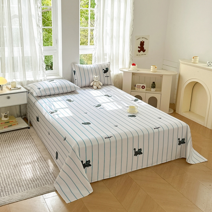 91家纺网 家纺一手货源 找家纺 莱登卡奴 新款A类100%全棉老粗布单品系列-床单 喵喵时光