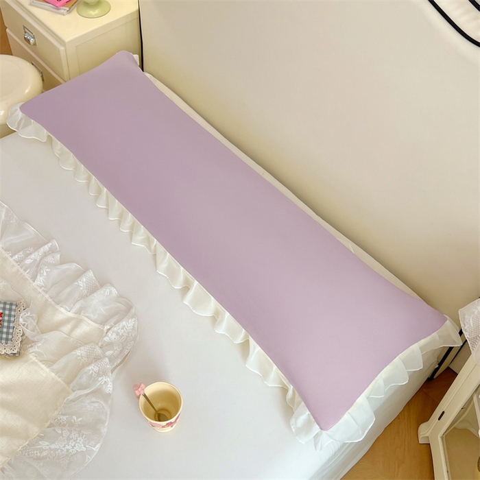 91家纺网 家纺一手货源 找家纺 梦舒羽2025新款针织棉双层纱花边枕头套情侣双人枕套枕芯套枕头内胆套 花边款-香芋紫