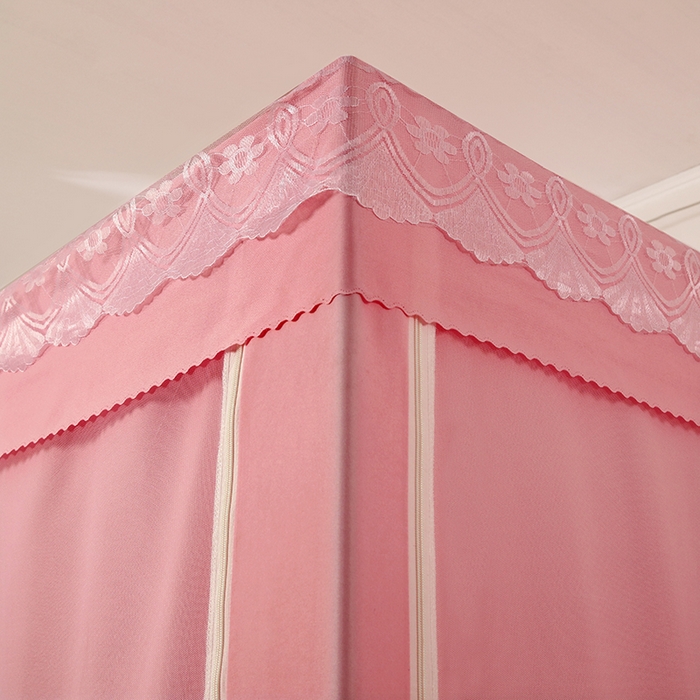 91家纺网 家纺一手货源 找家纺 显高蚊帐 2025新款U型坐床遮光防尘床帘式蚊帐 樱花粉