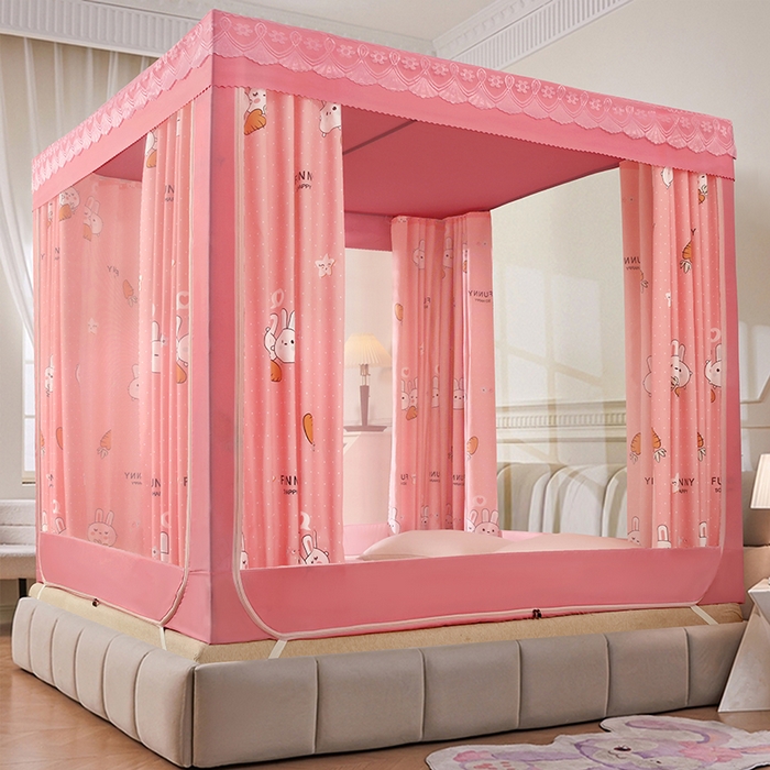 91家纺网 家纺一手货源 找家纺 显高蚊帐 2025新款U型坐床遮光防尘床帘式蚊帐 开心兔