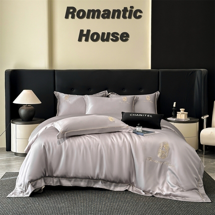 91家纺网 家纺一手货源 找家纺 （总）床绮 2025新款水洗真丝刺绣四件套-以爱之名-风格一