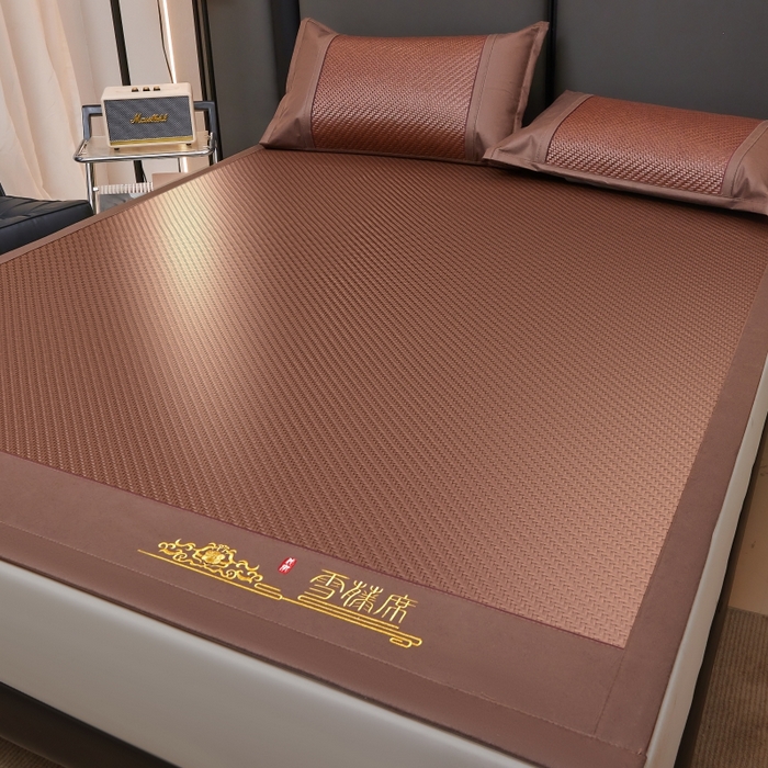 91家纺网 家纺一手货源 找家纺 尚品凤凰 2025新款PE雪藤席三件套 咖色