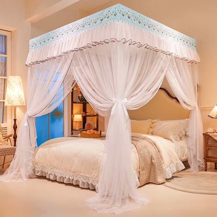 91家纺网 家纺一手货源 找家纺 锦逸家居 2025新款双层遮光防蚊落地蚊帐 清新蓝