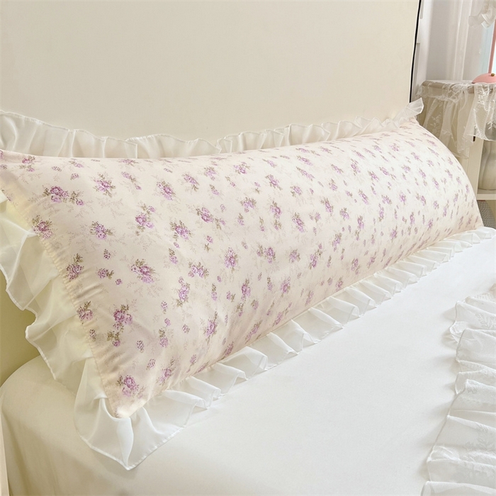 91家纺网 家纺一手货源 找家纺 梦舒羽2025新款针织棉双层纱花边枕头套情侣双人枕套枕芯套枕头内胆套 花边款-花朝如约