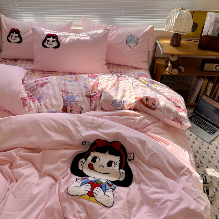 91家纺网 家纺一手货源 找家纺 罗亿家纺 2025新款云朵棉可爱毛巾绣系列四件套 不二家公主