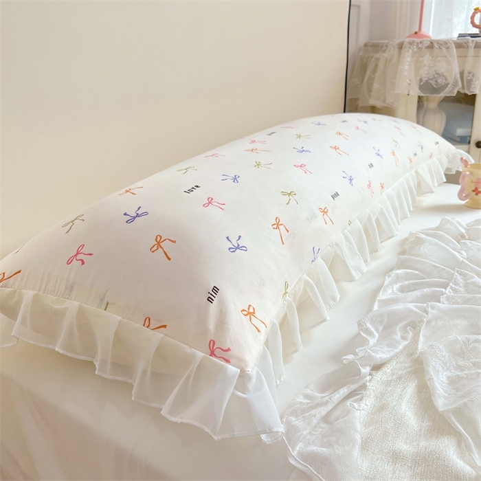 91家纺网 家纺一手货源 找家纺 梦舒羽2025新款针织棉双层纱花边枕头套情侣双人枕套枕芯套枕头内胆套 花边款-彩色心情