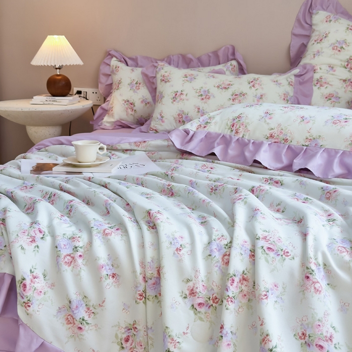 91家纺网 家纺一手货源 找家纺 梦莱斯2025新款针织棉夏被四件套 紫色迷迷