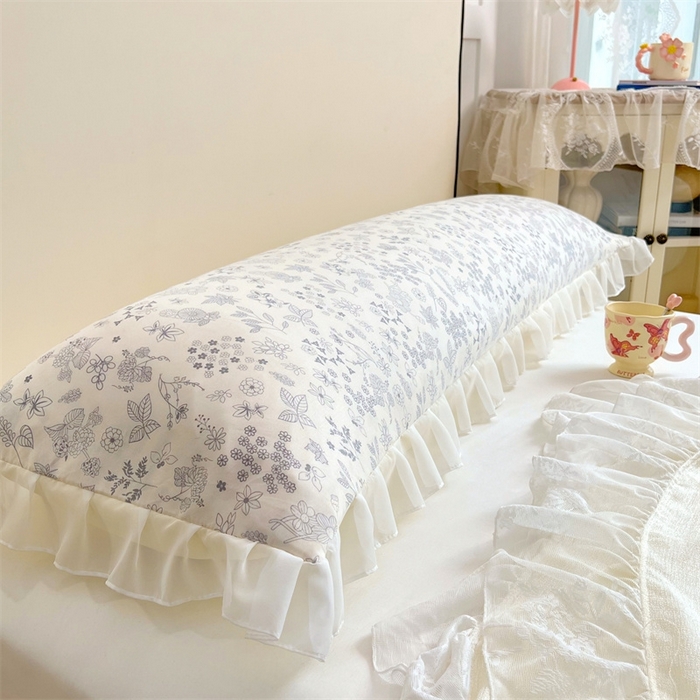 91家纺网 家纺一手货源 找家纺 梦舒羽2025新款针织棉双层纱花边枕头套情侣双人枕套枕芯套枕头内胆套 花边款-镜花水月