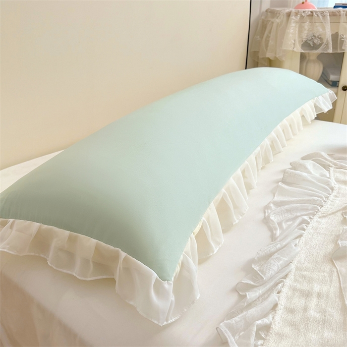 91家纺网 家纺一手货源 找家纺 梦舒羽2025新款针织棉双层纱花边枕头套情侣双人枕套枕芯套枕头内胆套 花边款-浅清绿