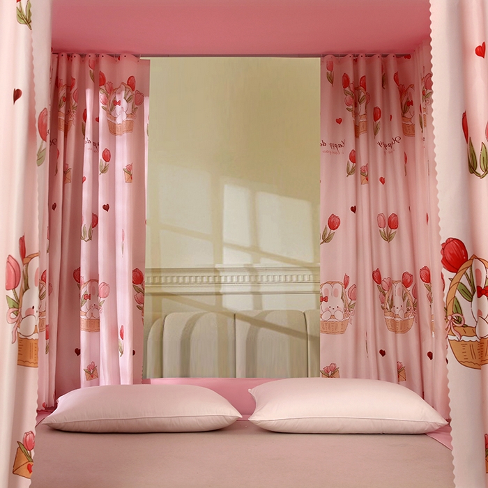 91家纺网 家纺一手货源 找家纺 显高蚊帐 2025新款U型坐床遮光防尘床帘式蚊帐 郁金香