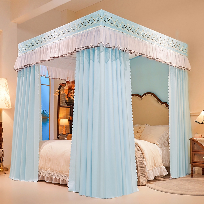 91家纺网 家纺一手货源 找家纺 锦逸家居 2025新款双层遮光防蚊落地蚊帐 清新蓝