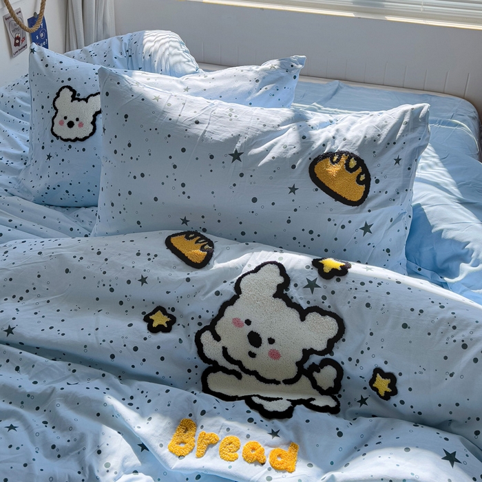 91家纺网 家纺一手货源 找家纺 罗亿家纺 2025新款云朵棉可爱毛巾绣系列四件套 星空线条狗