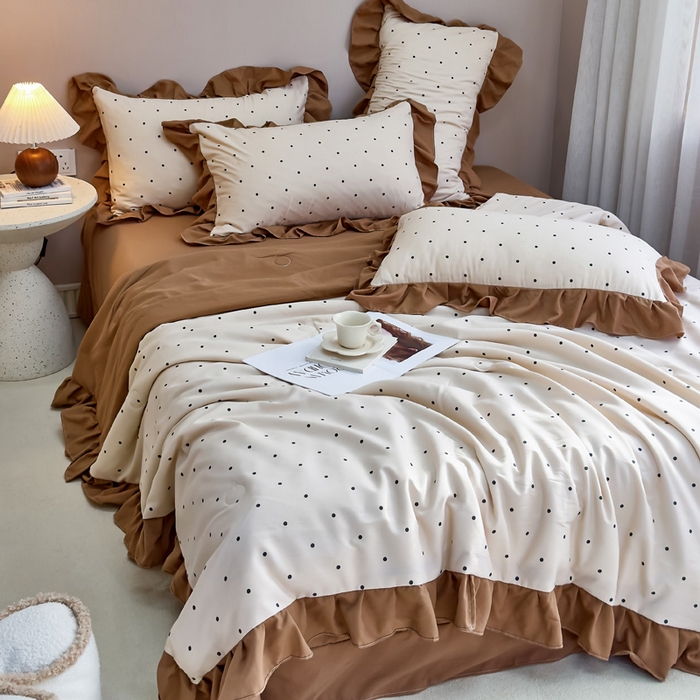 91家纺网 家纺一手货源 找家纺 梦莱斯2025新款针织棉夏被四件套 小圆点