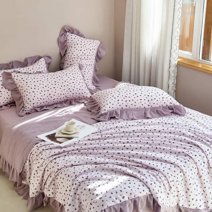 91家纺网 家纺一手货源 找家纺 梦莱斯2025新款针织棉夏被四件套 粉点豹纹