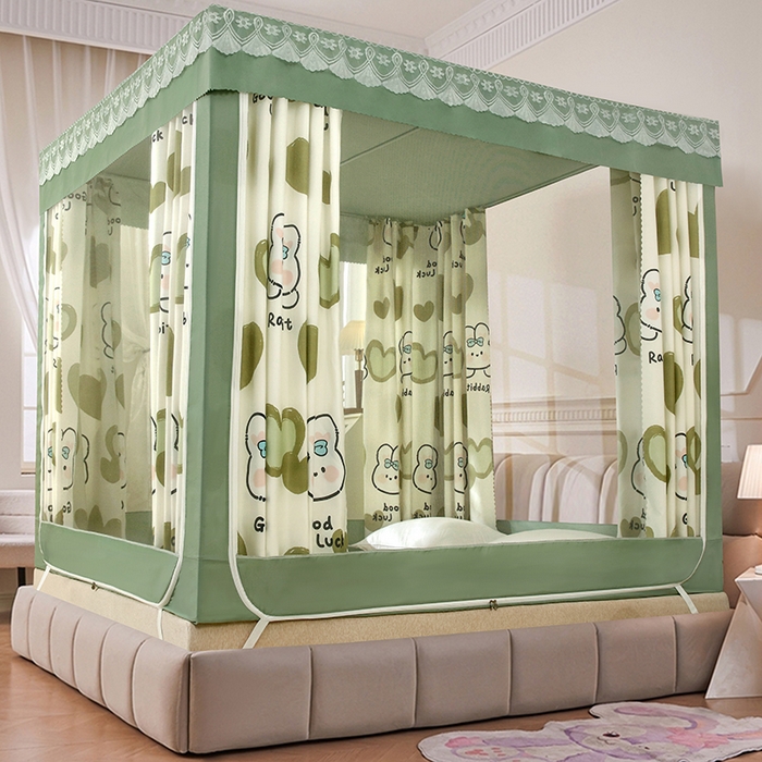 91家纺网 家纺一手货源 找家纺 显高蚊帐 2025新款U型坐床遮光防尘床帘式蚊帐 苹果兔