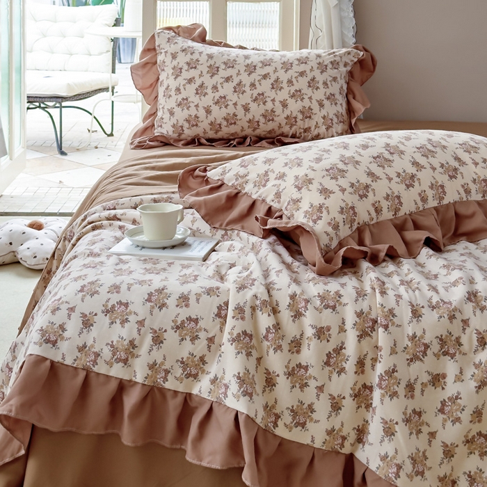 91家纺网 家纺一手货源 找家纺 梦莱斯2025新款针织棉夏被四件套 枫叶小镇