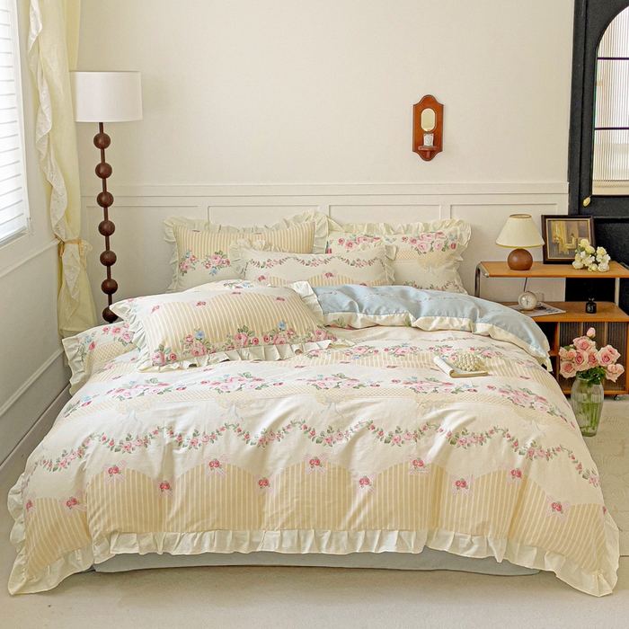 91家纺网 家纺一手货源 找家纺 澳梵家居 2025新款全棉印花韩版花间捕梦四件套 春寻