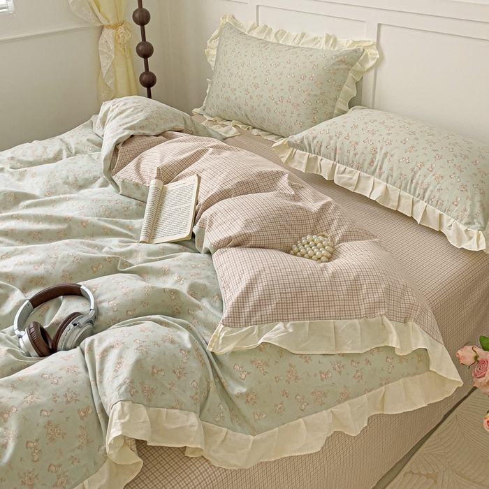 91家纺网 家纺一手货源 找家纺 澳梵家居 2025新款全棉印花韩版花间捕梦四件套 绿野社