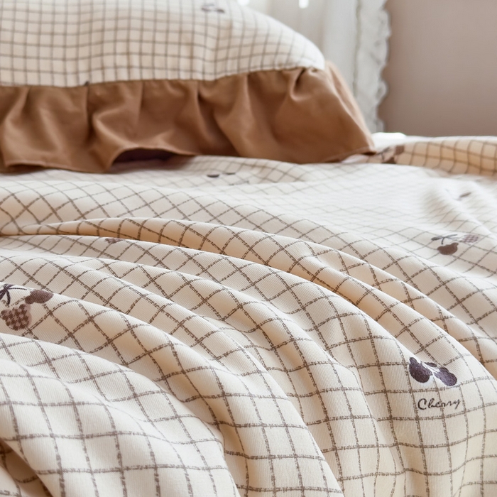 91家纺网 家纺一手货源 找家纺 梦莱斯2025新款针织棉夏被四件套 荔枝棋盘