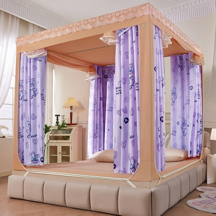 91家纺网 家纺一手货源 找家纺 显高蚊帐 2025新款U型坐床遮光防尘床帘式蚊帐 兔公主